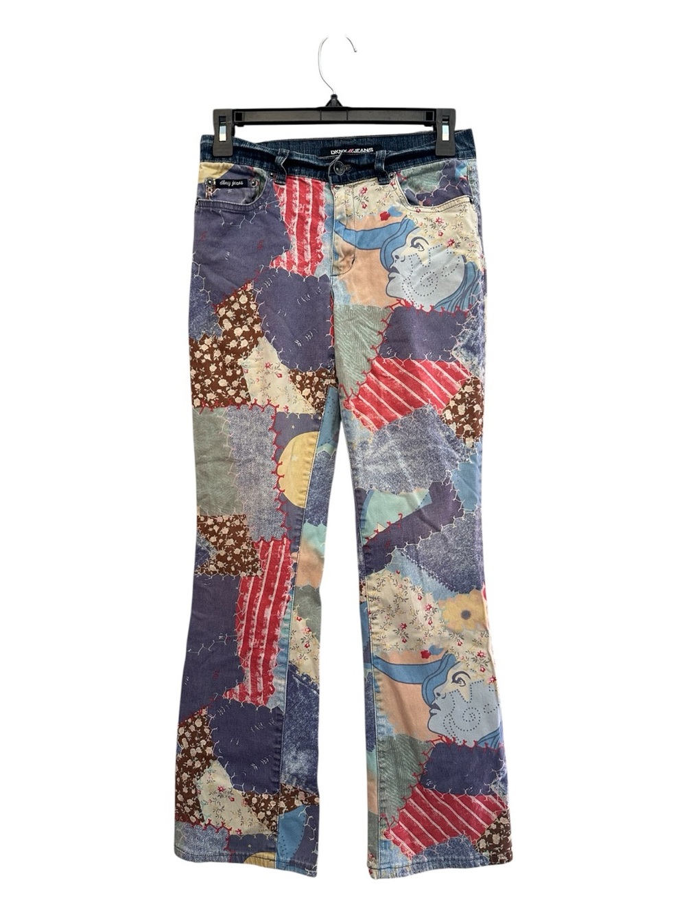 Y2K Era Vintage DKNY Multicolor Boho Patchwork Boot Cut Jeans Size 3/27